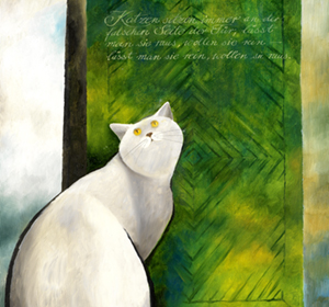 Katze vor der Tür, Öl auf Leinwand 60x70 CM